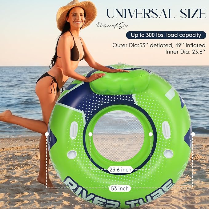 4 Pcs 53'' River Tubes for Floating Heavy Duty Inflatable River Floats for Adults Large Lake Tube Float with 2 Cup Holders & Comfortable Backrest Recreational Pool Water Rafts Holds 300lb