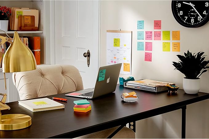 Post-it Super Sticky Notes, 24 Sticky Note Pads, 3 x 3 in., School Supplies, Office Products, Sticky Notes for Vertical Surfaces, Monitors, Walls and Windows, Supernova Neons Collection