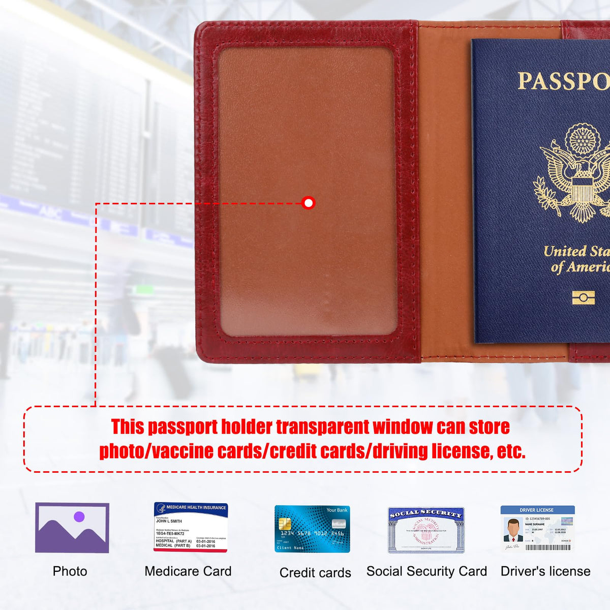 TIGARI Passport Holder for Travel Women Men, PU Leather Passport Wallet Cover Case Sleeve, Waterproof Protected Document Organizer, Family Vacation Plane Cruise Travel Essentials-Red