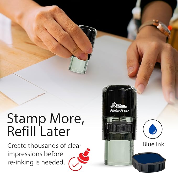 Shiny Gratuity Included Stamp, Round Self Inking Stamp for Restaurant, Bar and Retail, Blue Ink