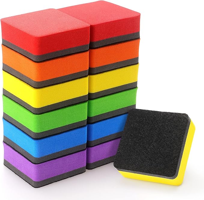 Tamaki 12 Pack Magnetic Whiteboard Eraser, Dry Eraser Board Erasers, Dry Erasers for White Board, Whiteboard Erasers for Kids Classroom, 6 Colors, Square, 2 x 2 x 0.8 Inch