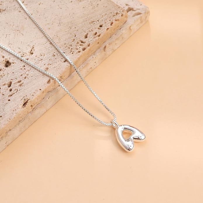 Bubble Gold Silver Letter Necklace Initial Necklaces for Women Trendy 14K Dainty Charm Pendant Name Necklace Personalized Jewelry Gift for Women Teen