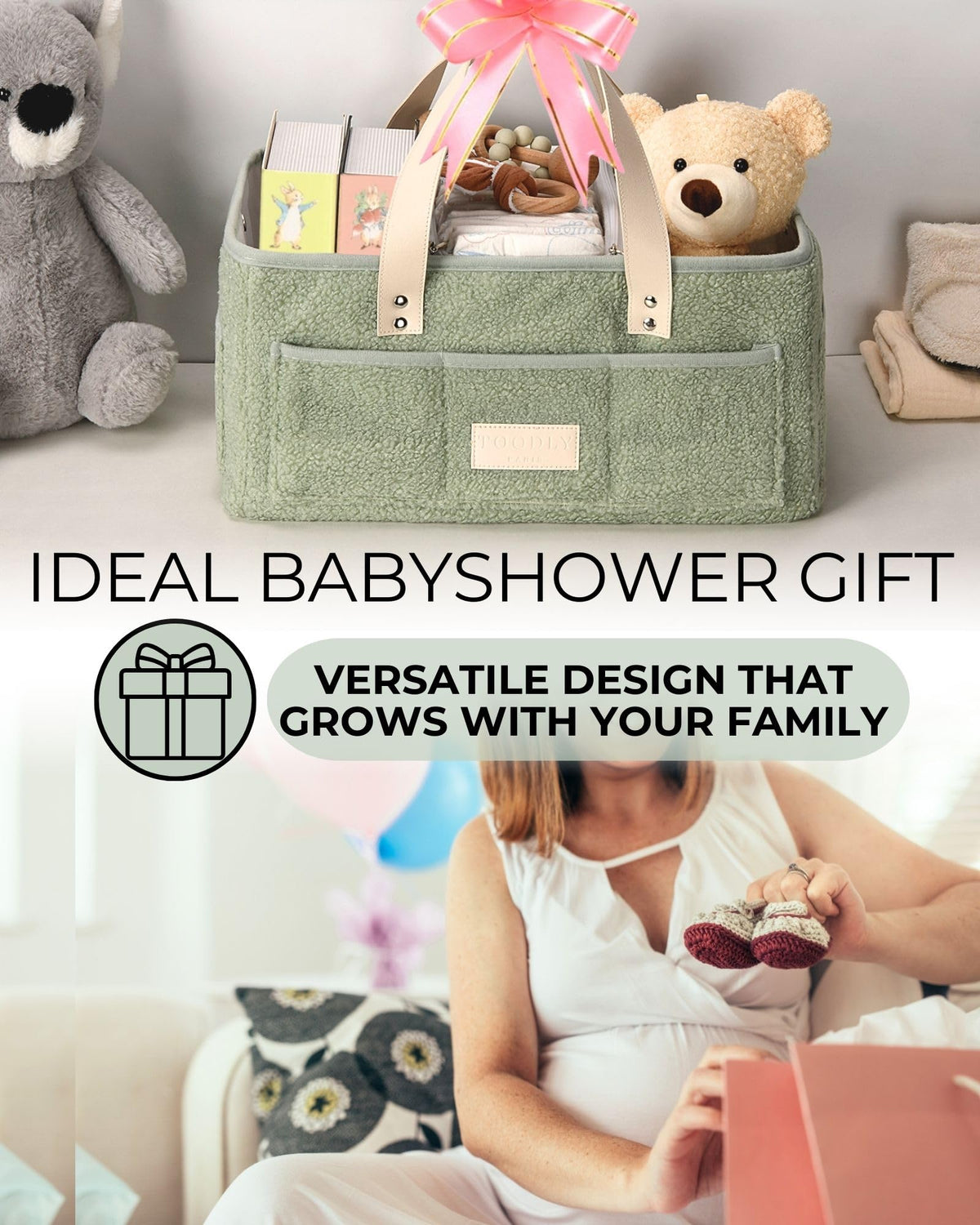 Baby Diaper Caddy Organizer with Portable Changing Mat - Teddy Fleece Diaper Organizer for Changing Table - Baby Basket for Diaper Changing Essentials - Baby Caddy Organizer with Removable Dividers