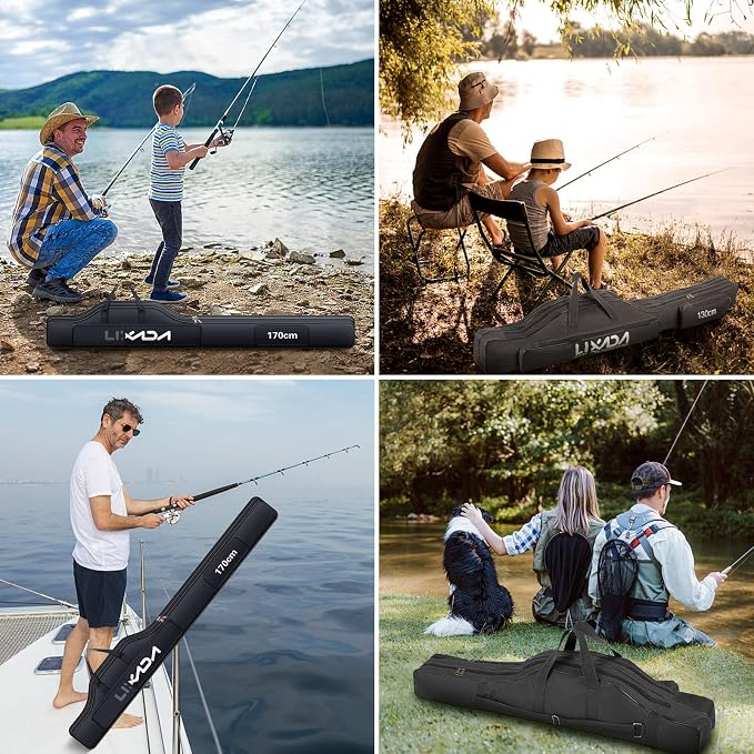 Lixada Portable Fishing Bag Folding Fishing Rod Reel Bag Outdoor Fishing Carrier Bag100cm/130cm/150cm (Black, 170cm), Black, 170cm, Modern