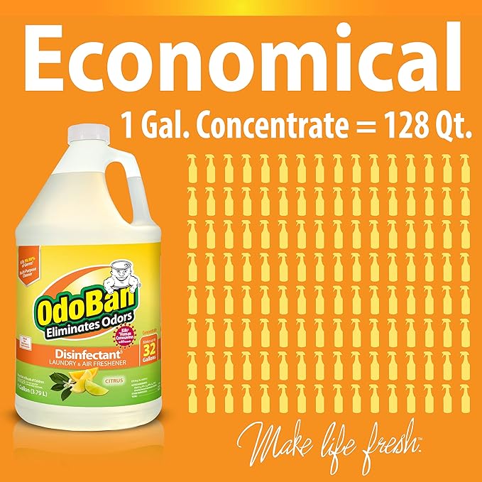 OdoBan Ready-to-Use Disinfectant and Odor Eliminator, Made in the USA, Citrus Scent, Set of 2, 32 oz Spray and 1 Gallon Concentrate