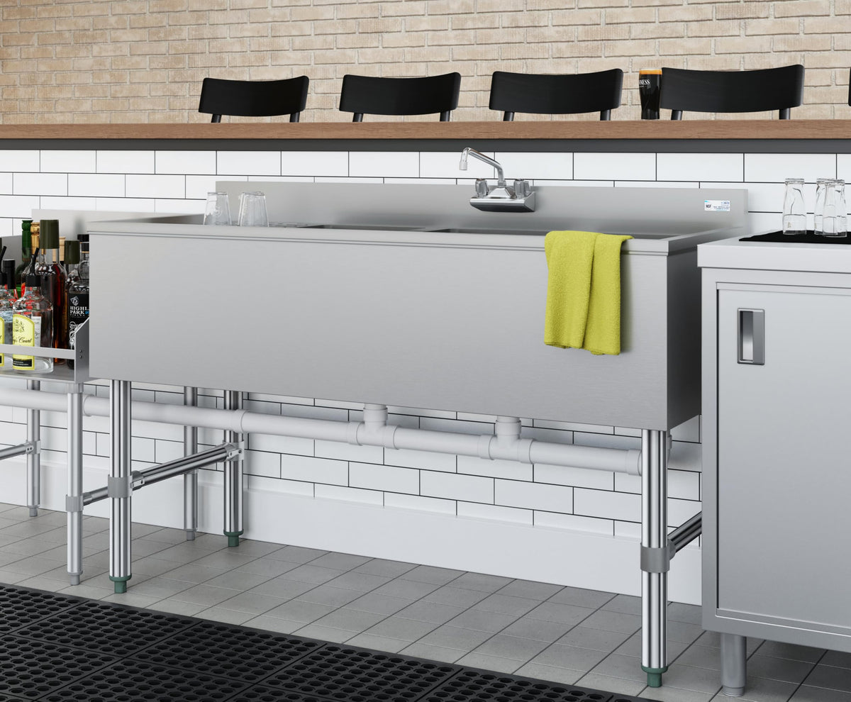KoolMore 48 in. Three-Compartment Commercial Under-Bar Sink with 3 in. Backsplash, Left Drainboard and Low Lead Faucet, NSF Certified in Stainless Steel