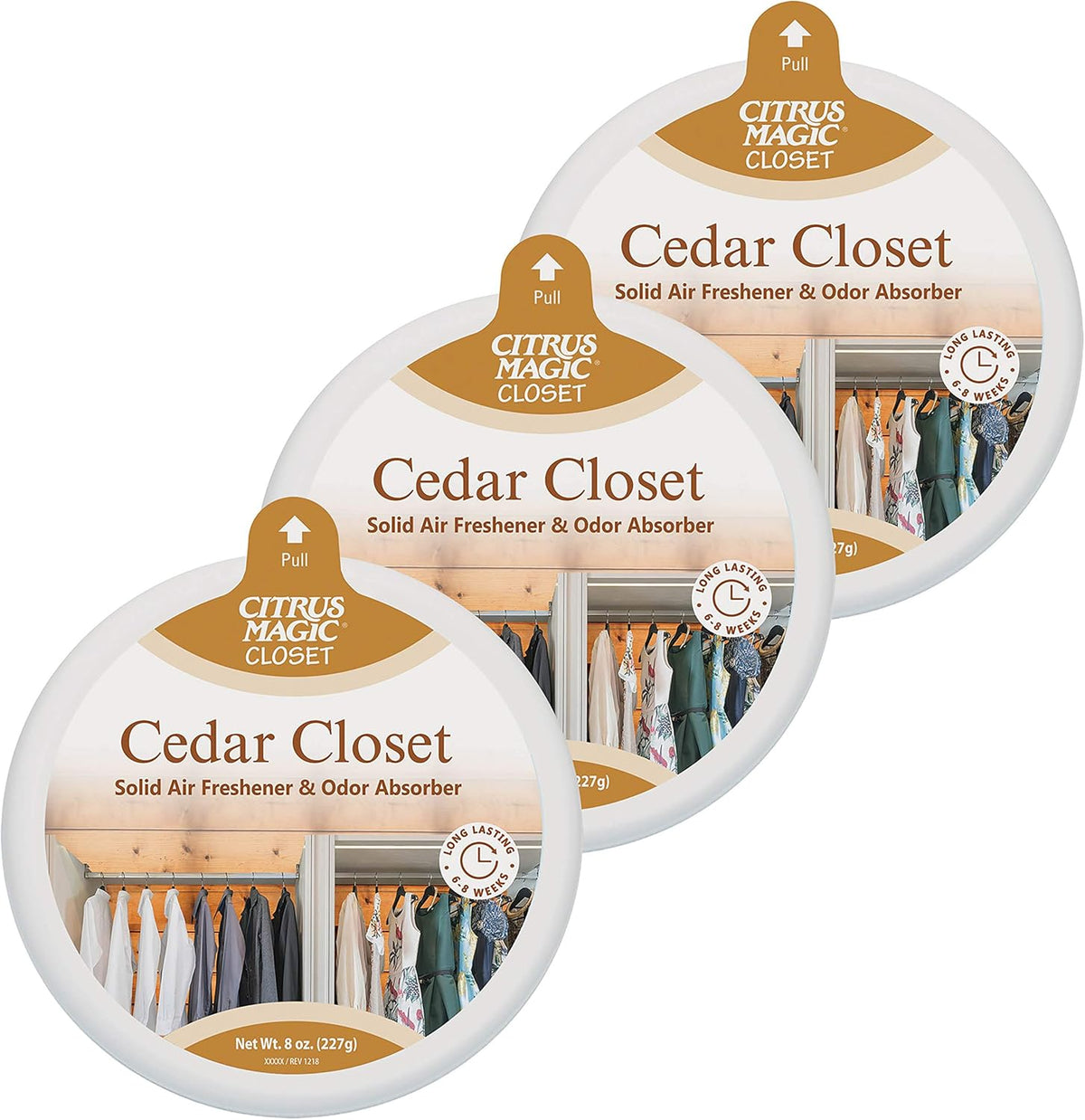 Citrus Magic Odor Absorbing Solid Air Freshener for Closets, Cedar, 8-Ounce, Pack of 3