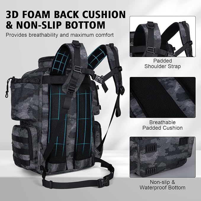 Goture Fishing Backpack with 4 Tackle Boxes,900D Water-Resistant Tackle Backpack with Rod Holders,SBS Zippers,45L Large Tackle Storage Gear Bag with Rain Cover,Bottle Holder for Travel Camping Hiking