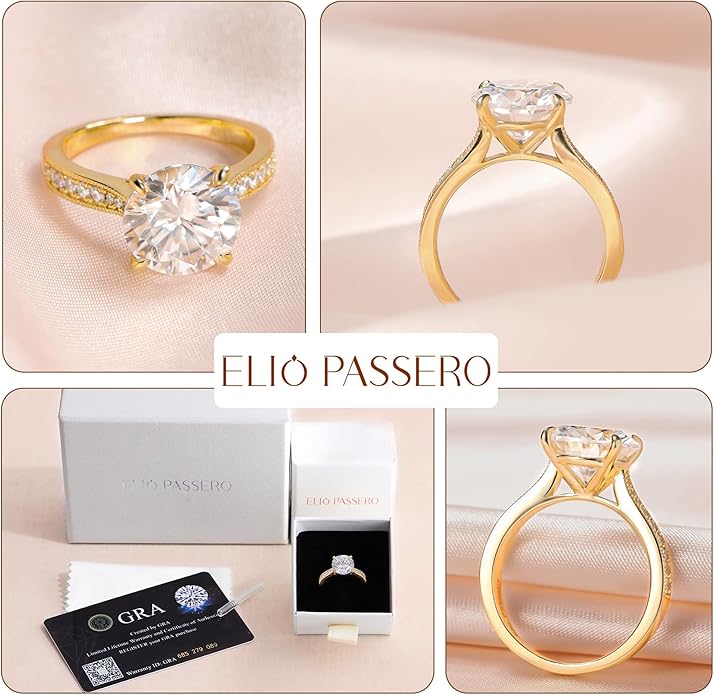 Moissanite Engagement Rings for Women,Promise Rings 925 Sterling Silver with 18K Yellow/White Gold Plated,D Color VVS1 Wedding Band Moissanite Ring 0.5/1/1.5/2/3/4CT