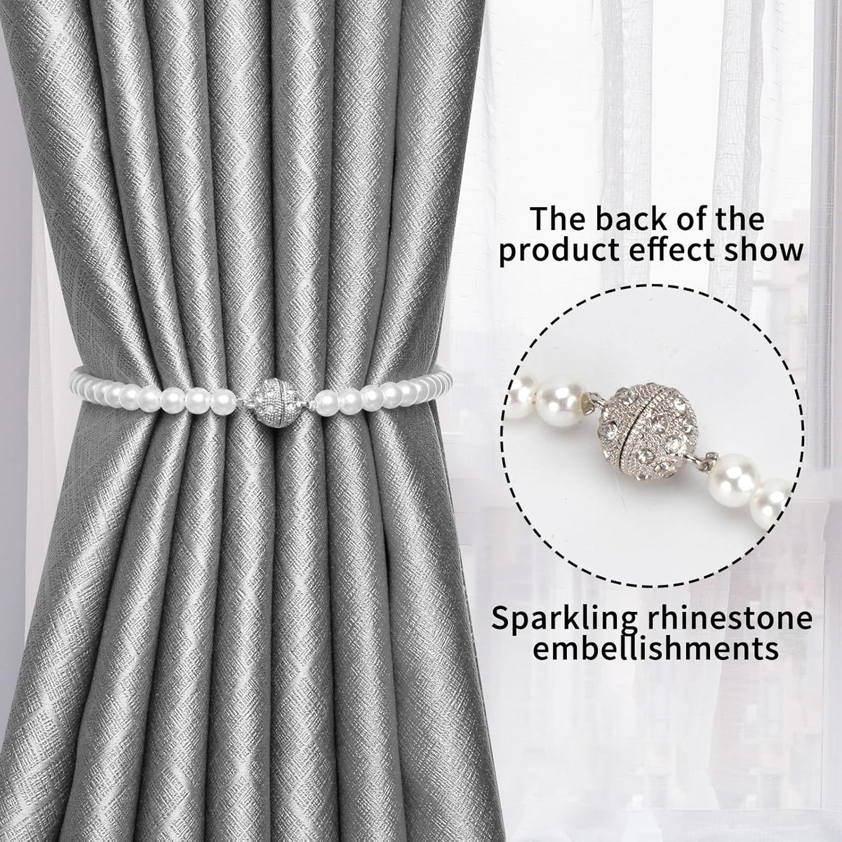 Magnetic Tiebacks for Curtains, 2 Pack Bow Pearl Curtain tiebacks Curtain Buckle Clips with High-Elastic Spring Wire,Curtain Holders for Wall,Drapery tiebacks,Curtain Ties (2pcs Bow)