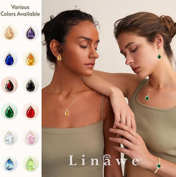 Linawe Women Stud Earrings, Teardrop Diamond Moissanite Cubic Zirconia Earrings Studs Rhinestone Jewelry Gold/Silver/Rose Gold