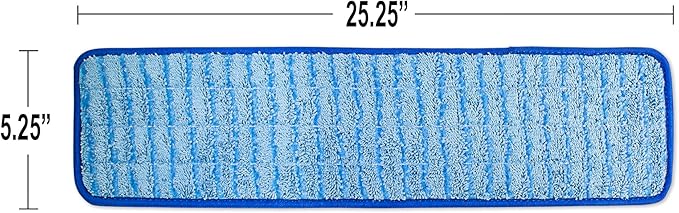 CleanAide Twist Yarn Microfiber Flat Mop Pad with Scrub Strips, Reusable Washable Wet & Dry for Dust, Dirt & Grime, Extra Absorbent, Hook and Loop Backing, Fits Standard 24 Inch Frames, Blue