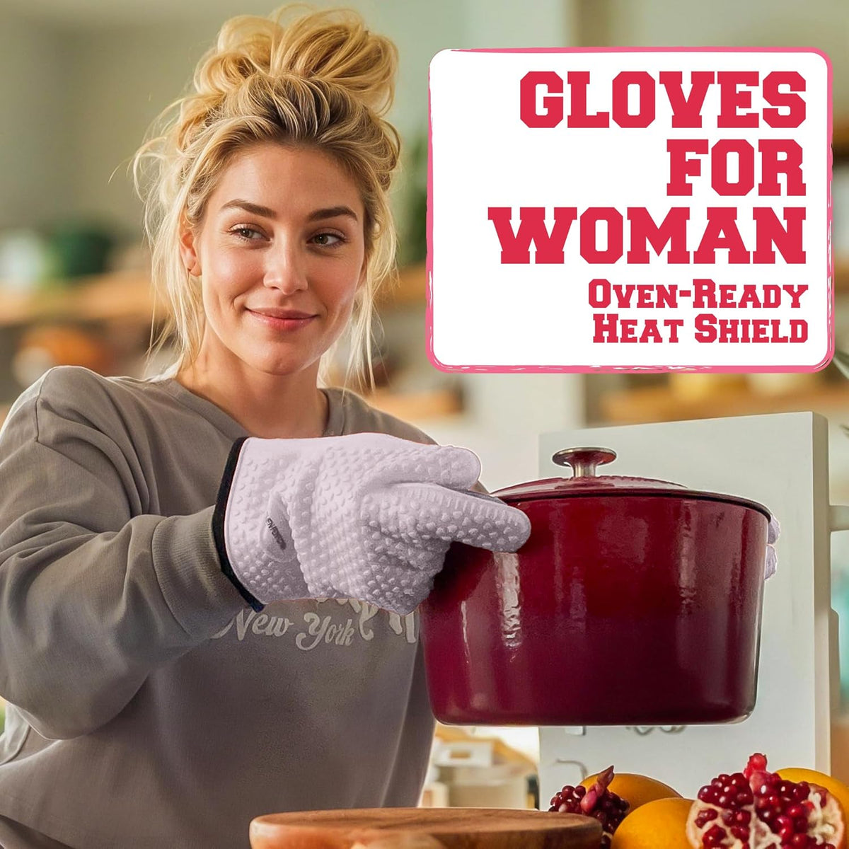 KITCHEN PERFECTION XL Silicone Smoker Oven Gloves for Women -Extreme Heat Resistant BBQ Gloves -Handle Hot Food Right on Your Grill Fryer&Pit|Waterproof Grilling Cooking Mitts|Superior Set+3 Bonuses
