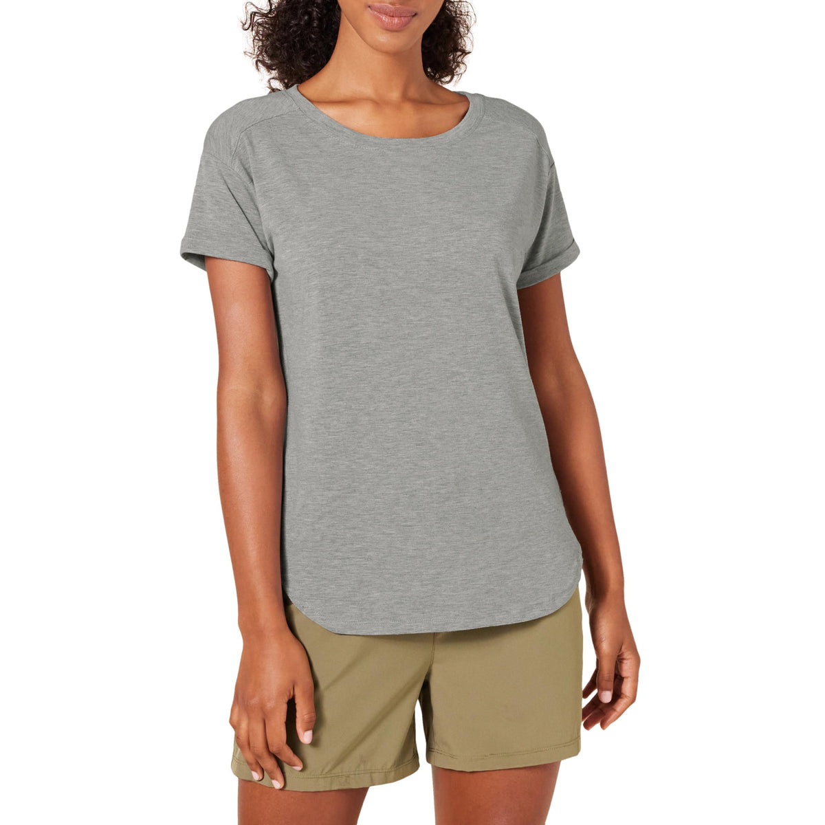 Amazon Essentials Women's Studio Relaxed-Fit Lightweight Crewneck T-Shirt (Available in Plus Size), Medium Grey Heather, Large