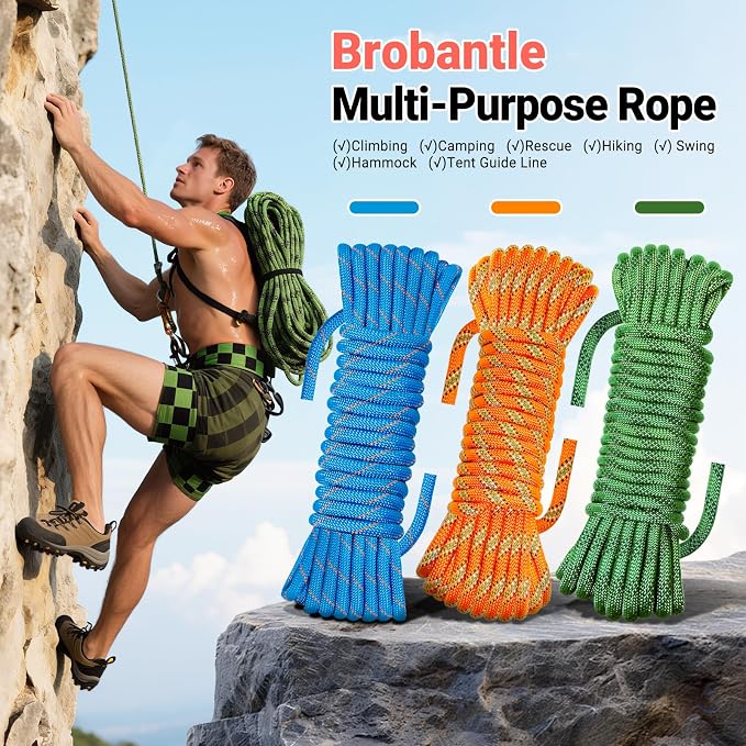 10.5mm Climbing Rope,32FT Static Rock Climbing Rope for Escape Rope Ice Climbing Equipment Fire Rescue Parachute