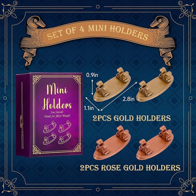 4PCS Resin Pen Holders Wizard Magic Wand Display Stands Mini Holders for Pencil Desk Decor Collection, 2.8'' L×1.1'' W× 0.9'' H, Gold & Rosegold