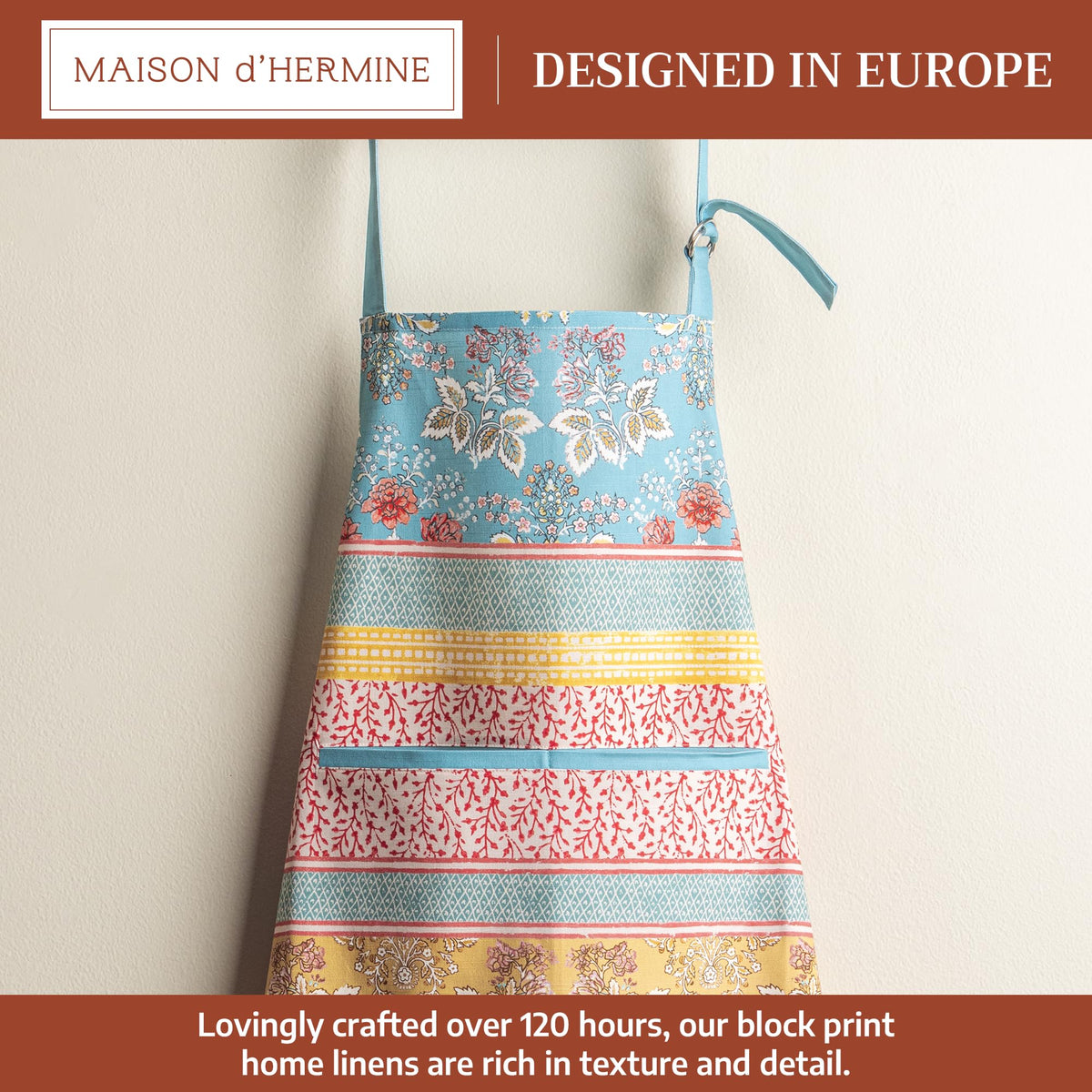 Maison d' Hermine Apron for women with Pocket 100% Cotton 27.50"x31.50" 1 Piece Adjustable Neck Strap & long ties Apron Men, Chef, Wedding, Cooking, Gardening, Server Spring/Summer (Marquise)