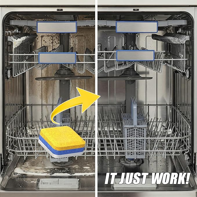 Dishwasher Cleaner Deodorizer Descaler Tablets - 28 Tabs - 1 Plus Year Supply - Extra Scented Deep Cleaning Sanitizer Pods - Remove Hard Water - Contain Citric Acid Heavy Duty Septic Safe - Lemon
