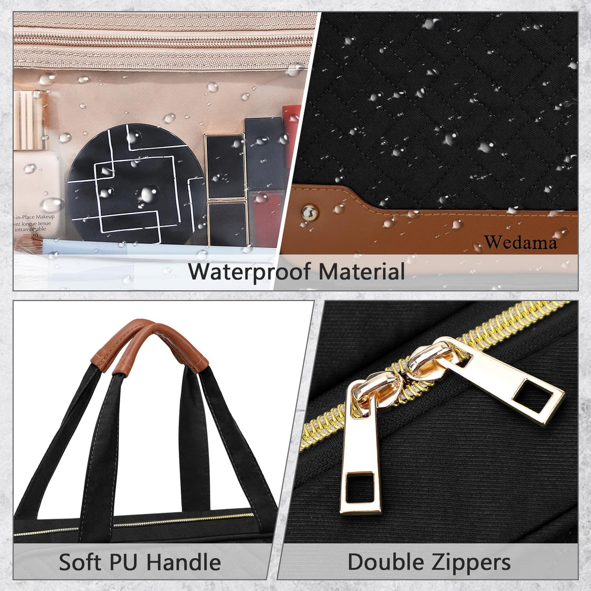 Wedama Toiletry Bag for Women, Hanging Travel Toiletry Bag with Jewelry Organizer Compartment Large Makeup Bag, PVC Waterproof Cosmetic Travel Bag for Travel Business Trips Camping Bathroom, Black