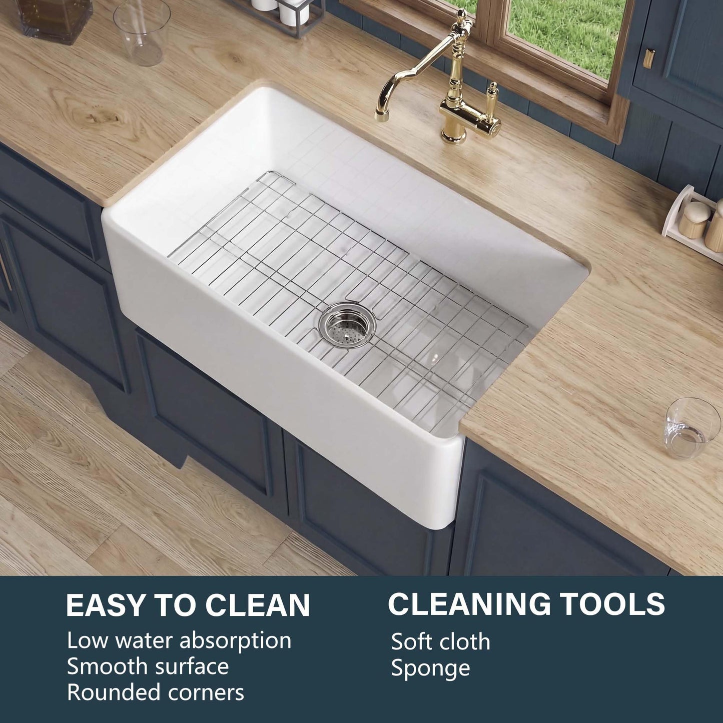 Miuara Farmhouse Sink 30 Inch - White Apron Front Kitchen Sink Reversible 30"x18", Undermount Farm House Style Single Bowl, Heavy Duty Solid Fireclay, Glossy White, for Kitchen & Laundry
