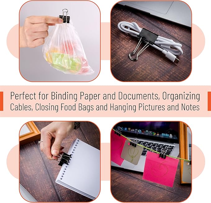 Mr. Pen- Binder Clips, 120 Pcs, Assorted Sizes, Black, Medium, Small, Office Supplies, Paper Clips