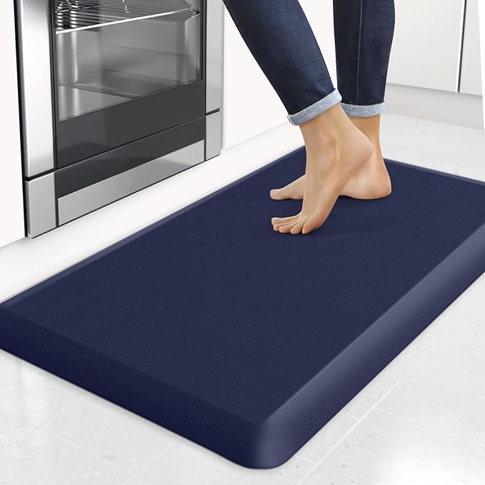 4/5 Inch Thick Kitchen Mats for Floor, StepRite Kitchen Rug for Standing Desk, Non-Slip, Thicker, Stain Resistant, Waterproof, Comfort Anti Fatigue Floor Mat for Home, Kitchen, Office - Blue,32*20''