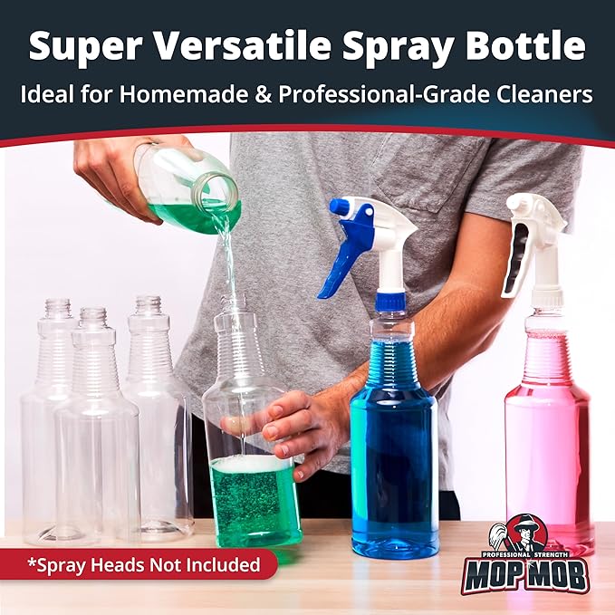 Pro Grade, BPA-Free 32oz Spray Bottle 3 Pack - Bottles ONLY. Spray Heads NOT Incl. Clear, 32 Oz Heavy Duty Plastic Bottles for Spraying Chemicals and Bleach. Best Home and Commercial Cleaning Supplies