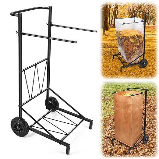 CAROD Trash Bag Holder, Adjustable Metal Leaf Bag Holder from 30-45 Gallon Capacity, Mobile Garbage Bags Cart, Outdoor Garden Leaf Bags Stand for Yard & Lawn Cleanup, Gardening, Camping, Parties