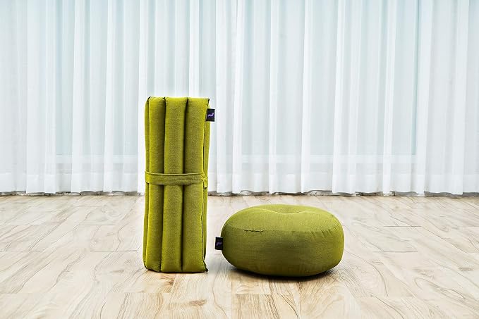 Leewadee Meditation Cushion Set – 1 Small Zafu Yoga Pillow and 1 Small Roll-Up Zabuton Mat Filled with Kapok