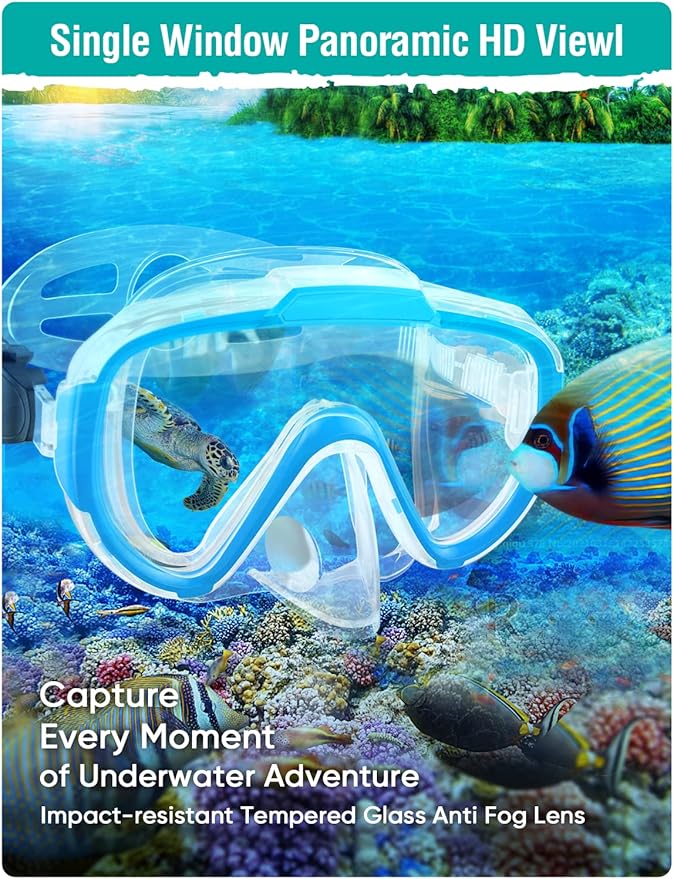 Seovediary Snorkel Set Adults Snorkeling Gear Anti-Fog Panoramic View Swim Mask Dry Top Snorkel Kit with Carry Bag for Snorkeling Scuba Diving Swimming Travel