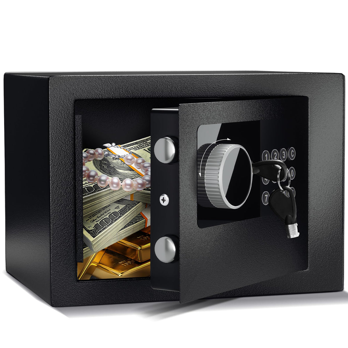 Digital Electronic Money Safe, Steel Security Lock Box with Keypad, Office Hotel Business Jewelry Gun Cash Safe, 0.23 Cubic Feet, 9.06" W x 6.69" D x 6.69" H（black）