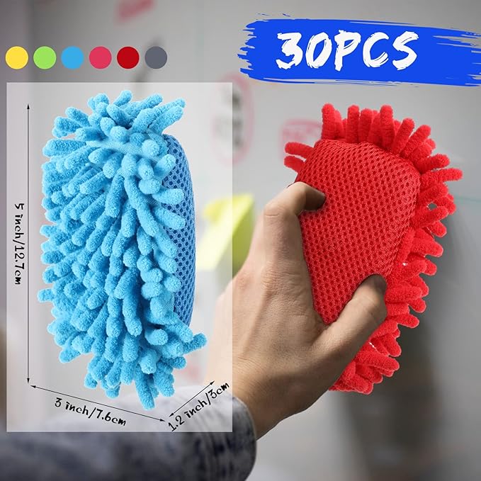 Sherr 30 Pcs Microfiber Shag Dry Erasers Bulk Magnetic Whiteboard Eraser Washable Colorful Chalk Board Eraser Markers Chalk Home School Classroom Office Supplies(Bright Color)