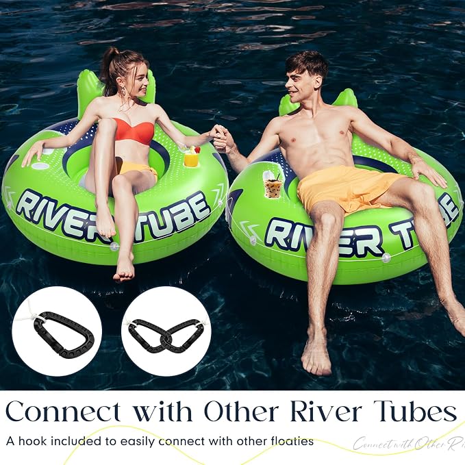 4 Pcs 53'' River Tubes for Floating Heavy Duty Inflatable River Floats for Adults Large Lake Tube Float with 2 Cup Holders & Comfortable Backrest Recreational Pool Water Rafts Holds 300lb