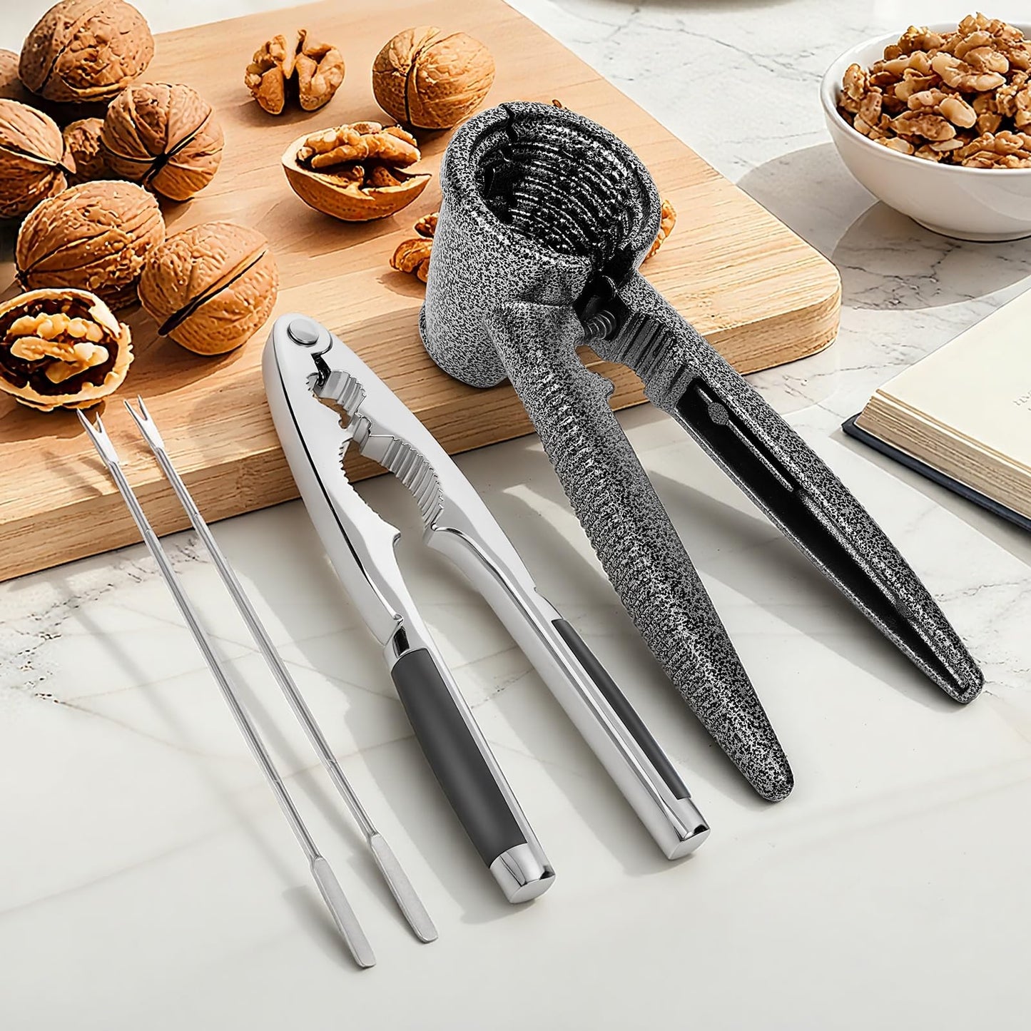 Nut Crackers Tools Pecan Cracker, Walnut Clip Heavy Duty Nutcracker With Non-Slip Handle Seafood Cracker Tool, Includes Nut Picks