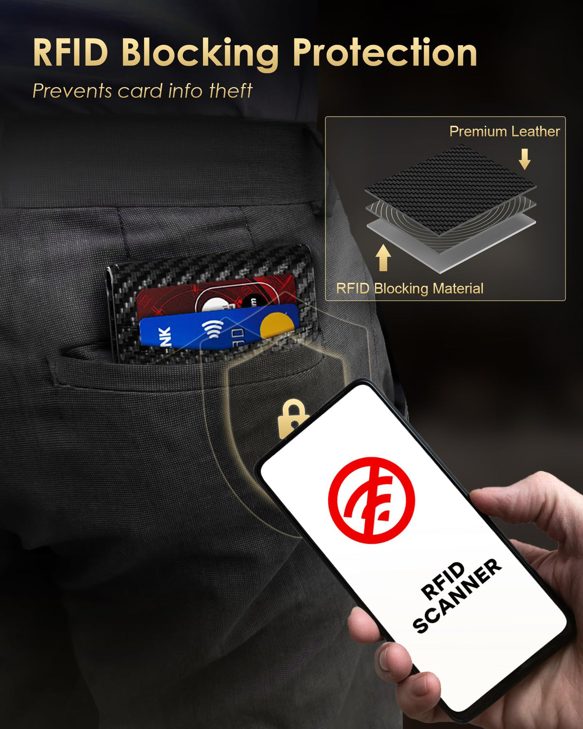 2025 Wallet for Men - RFID Blocking [Functional & Practical] Bifold Slim Minimalist Credit Card Holder Pop Up Wallet Metal Case with Cash Slot, Front Pocket with ID Window, Gift Boxed (Carbon Fiber)