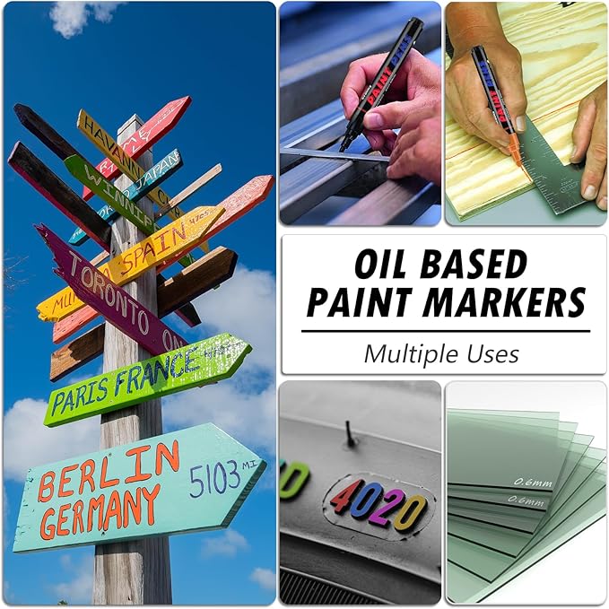 Silver Paint Pens Paint Markers - 12 Pack Permanent Quick Dry Waterproof Marker Pens for Rocks Wood Fabric Plastic Canvas Glass Mugs Metal Tire Stone