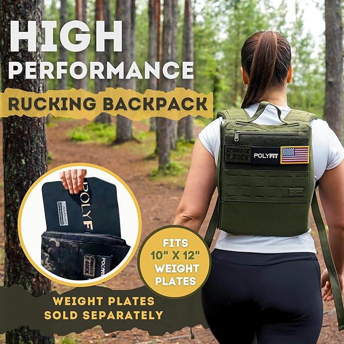 Polyfit Rucking Backpack 2.0 - Weighted Ruck Pack for Weight Plates - Patent Pending Side-Loading Rucksack for Walking, Running, Rucking, Strength and Endurance Training - Camo
