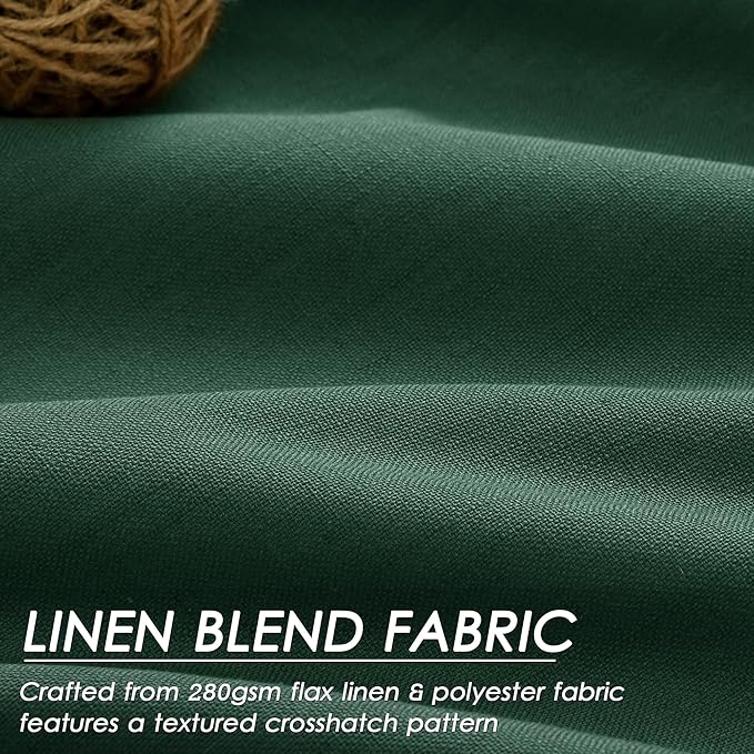 Nanspring Full Blackout Linen Green Curtains 90 Inches Long for Living Room Patio Sliding Door Back Tab 100% Black Out Bedroom Curtains Boho Elegant Modern Window Curtain Panels Set of 2 52x90 Inch