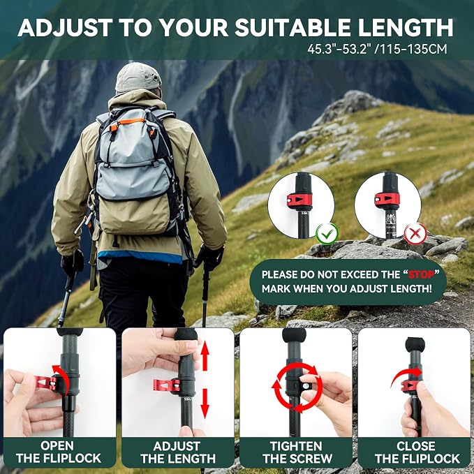 Carbon Fiber Trekking Poles - Lightweight Collapsible Hiking Poles, 2 PCS Nordic Hiking Sticks for Travel, Backpacking Walking Sticks for Men, Women, Seniors with Cork Grip & Quick-Lock System