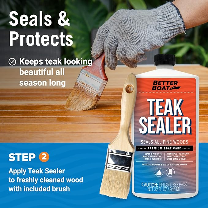 Teak Cleaner and Brightener for Wood, Teak Oil or Sealer for Boats, Indoor Furniture, Shower Stools, and Outdoor Wood Furniture Restorer for Stains