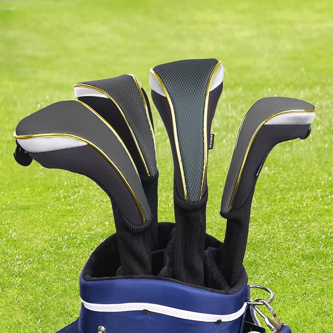 Andux 2Pcs/Set Long Neck Gold Golf Hybrids Club Head Covers with Dial No. Tag MT/HY13