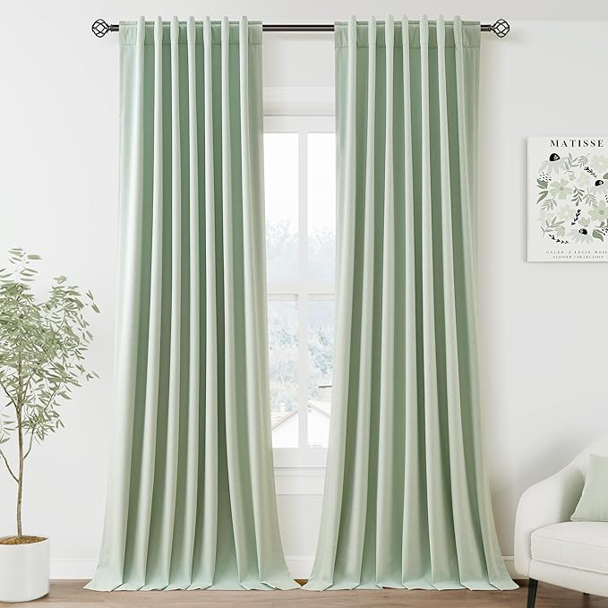 Aqua Green Linen Curtains 102 Inches Long Back Tab Rod Pocket Flax Linen Drapes Sound Absorbing Blackout 2 Panels Set Thermal Insulated for Dining Room Modern Urban Curtains Drapes 52x102