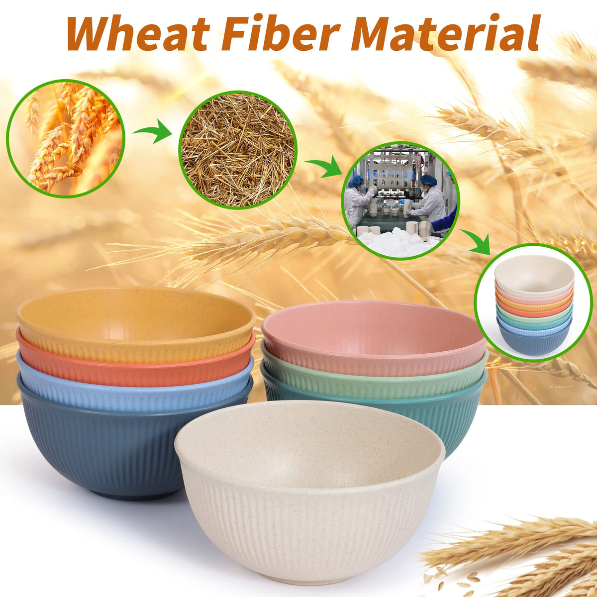 becutlery Reusable Bowls Set Unbreakable Cereal Bowls,24 OZ Wheat Straw Fiber Lightweight Bowl Sets 8, Microwave and Dishwasher Safe,Use for Ramen, Soup, Salad -Multi Color