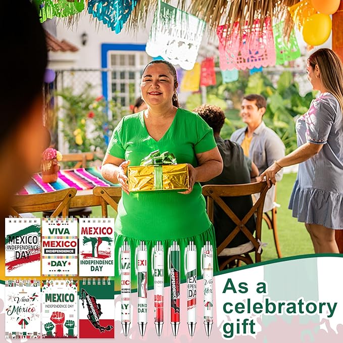 24PCS Mexican Independence Day Mini Spiral Notepad and Pen Set,Viva Mexico Independence Journals Fiesta Ballpoint Pen Pocket Notepad Bulk Gifts Supplies for Dia De La Independencia Party