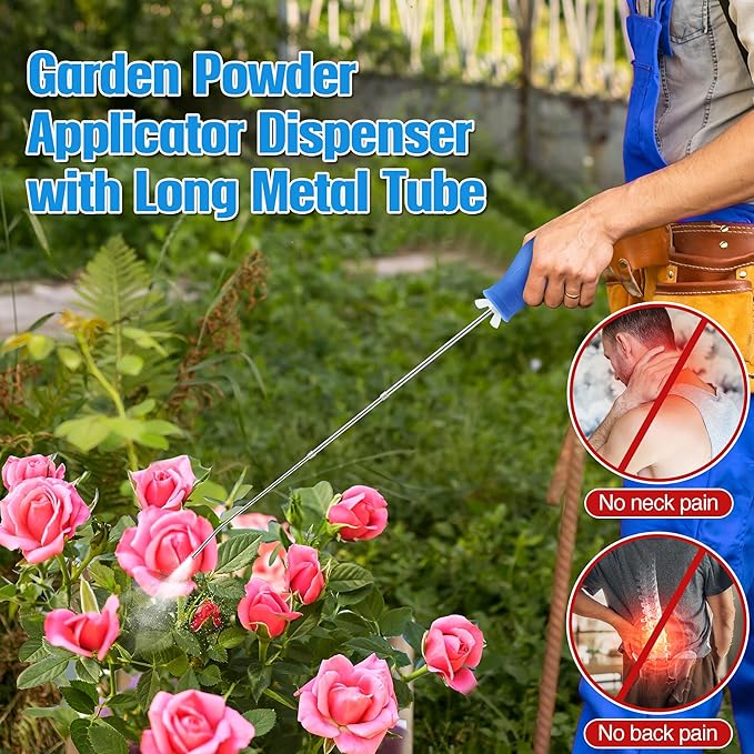 Diatomaceous Earth Powder Duster, Longer 9" to 22" Retractable Garden Powder Applicator Dispenser, 8 oz Bulb Duster Sprayer Insect for Home Organic Gardening Agricultural Supply (Blue,2 Pcs)
