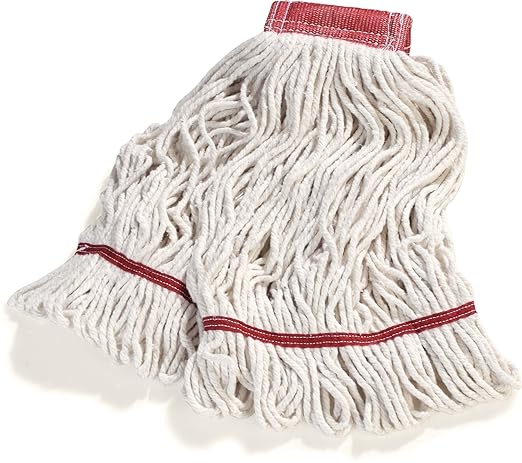 SPARTA 369552B00 Cotton Mop Head, Loop-Ended, 5 Inch Color-Coded Red Headhand for Organized Cleaning, Large - 43 Inches Long, White with Red Band