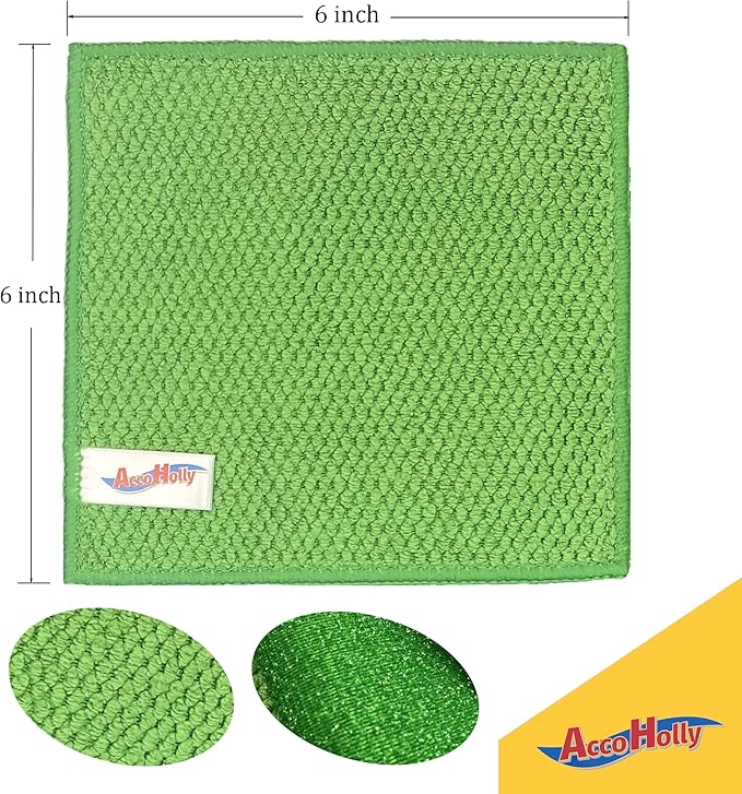 24 Pack Microfiber Scrub Dish Cleaning Cloth, Non-Scratch, 6 x 6 Inch, Multi-use for Pan Pot Dish Cooktop Stovetop Counter Kitchen Household, No Odor, Machine Washable, Blue & Green Assorted