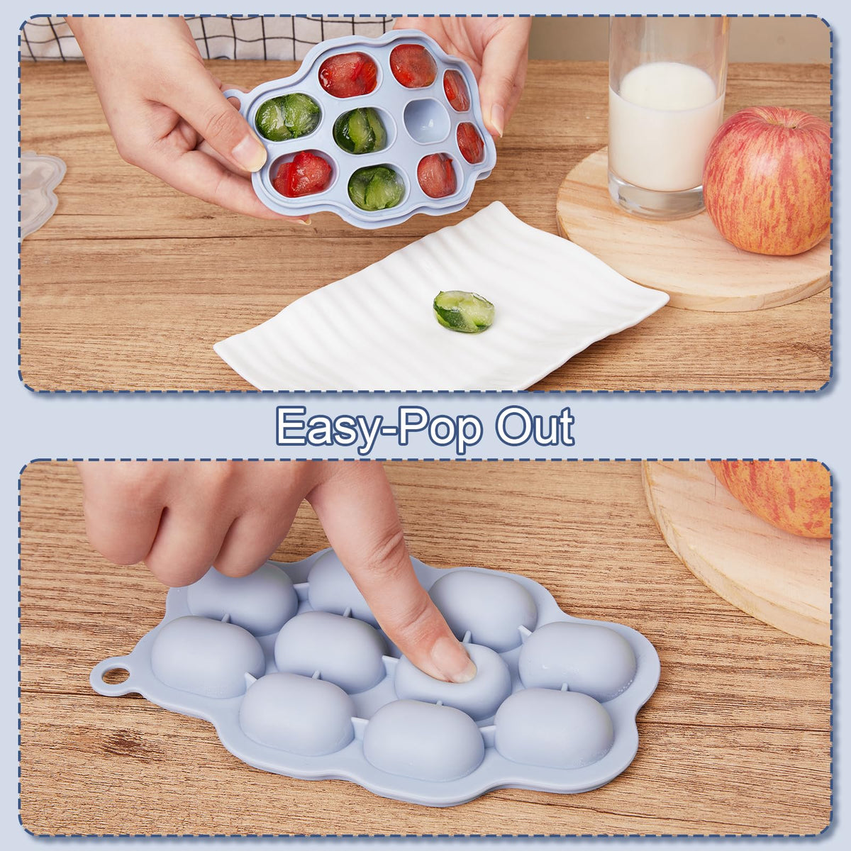 KingKam Baby Breastmilk Popsicle Molds & Baby Fruit Feeder (2 Pack), Baby Food Freezer Tray Storage Containers, Silicone Pacifier Feeder and Teether
