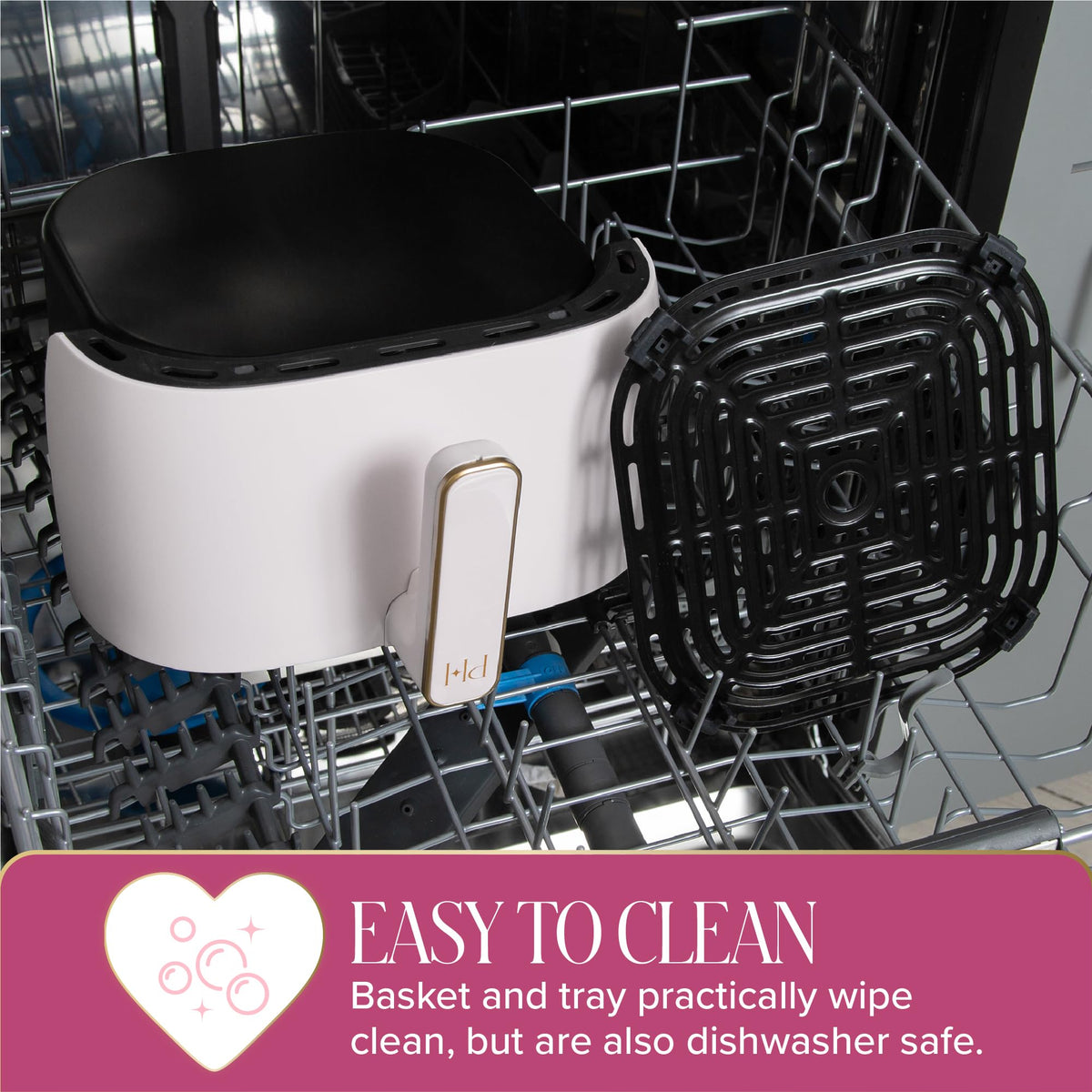 Paris Hilton Air Fryer, Large 6-Quart Capacity, Nonstick Made without PFAS, Touchscreen Display, 8-in-1 (Air Fry, Roast, Broil, Bake, Reheat, Keep Warm, Pizza, Dehydrate), Dishwasher Safe, White
