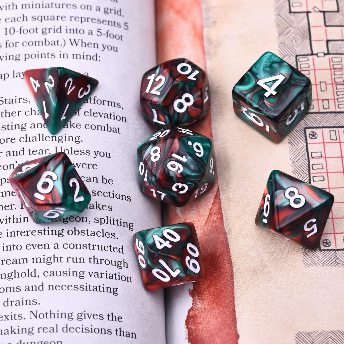 Amiven DND RPG Dice Sets 30 x 7 Polyhedral Dice (210pcs) for Dungeons and Dragons Tabletop Role Playing Adventure Games, with a Large Drawstring Bag